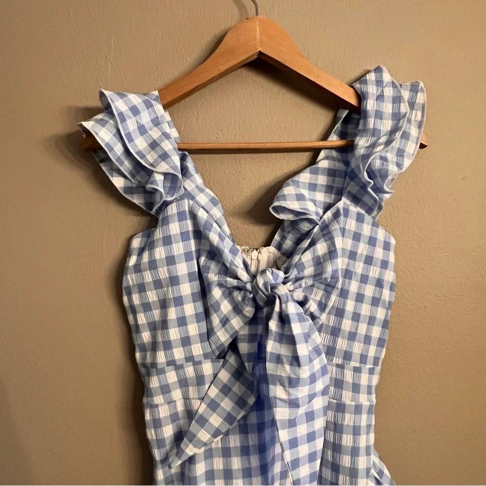 Petal & Pup Blue and White Gingham Tie-Front Mini Dress - Picture 5 of 8